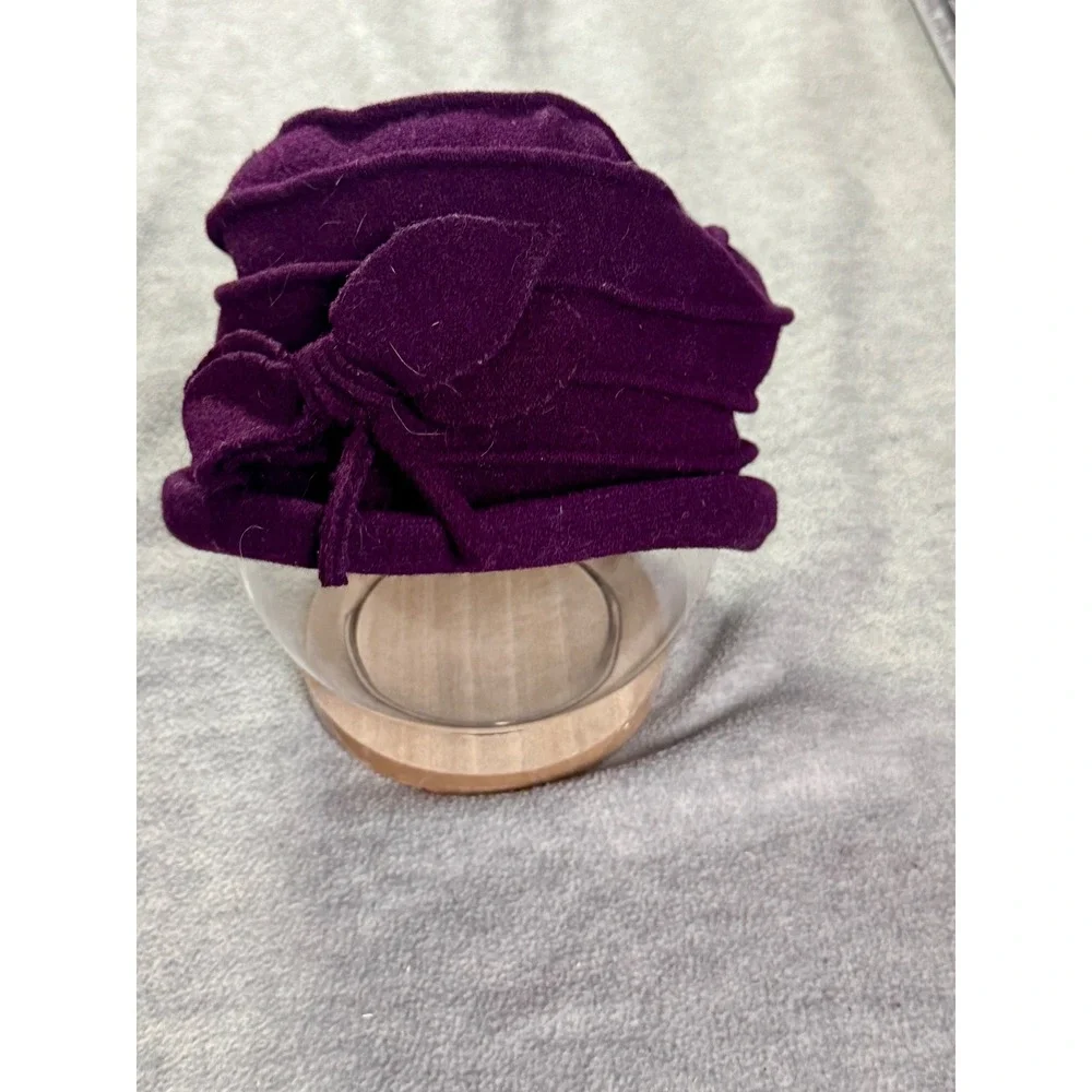 Vintage Style Purple Wool Blend Cloche Hat with Bow Spiral Tiered Bucket Hat